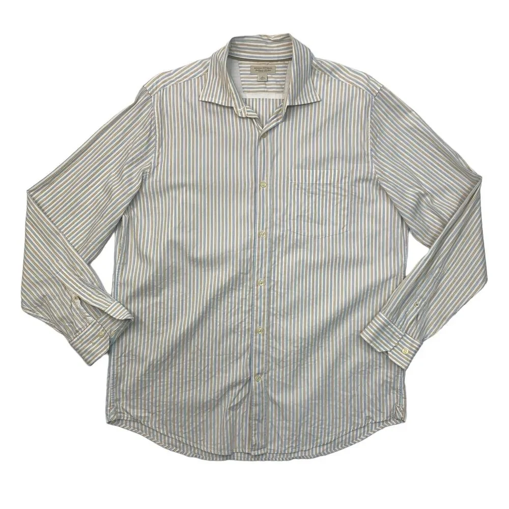 Banana Republic Dress Shirt Men L Large White Blue Striped Button Up Long Sleeve